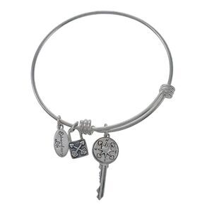 Footnotes Sterling Silver Inspirational Quote Lock Key Charm Slide Bracelet 7.5"